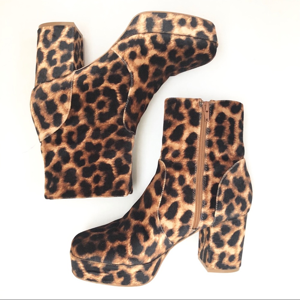 Square Toe Leopard Print Platform Booties